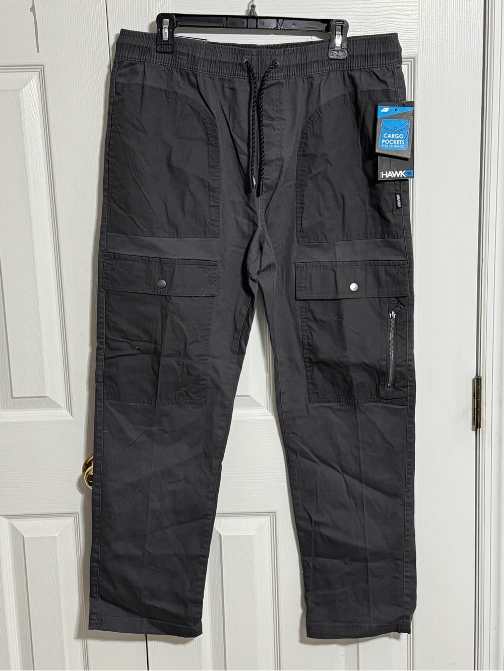 Tony Hawk Men's Black Cargo Pants with Drawstring Waist